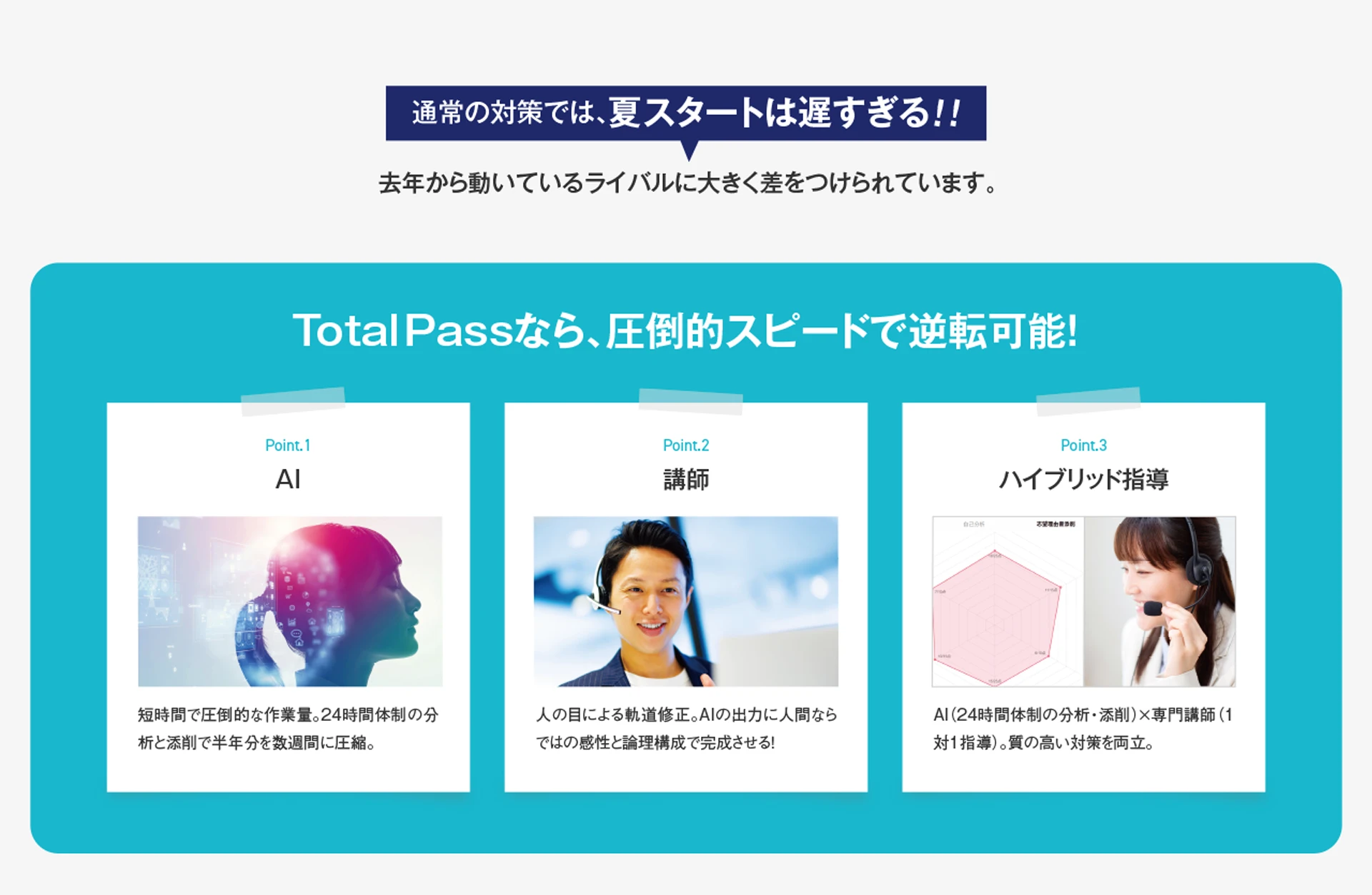 総合型選抜・学校推薦型選抜TotalPass夏スタートは遅すぎる！！